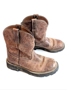ARIAT Women's Fatbaby Tan Leather Western Cowboy Work Boot Size 8.5